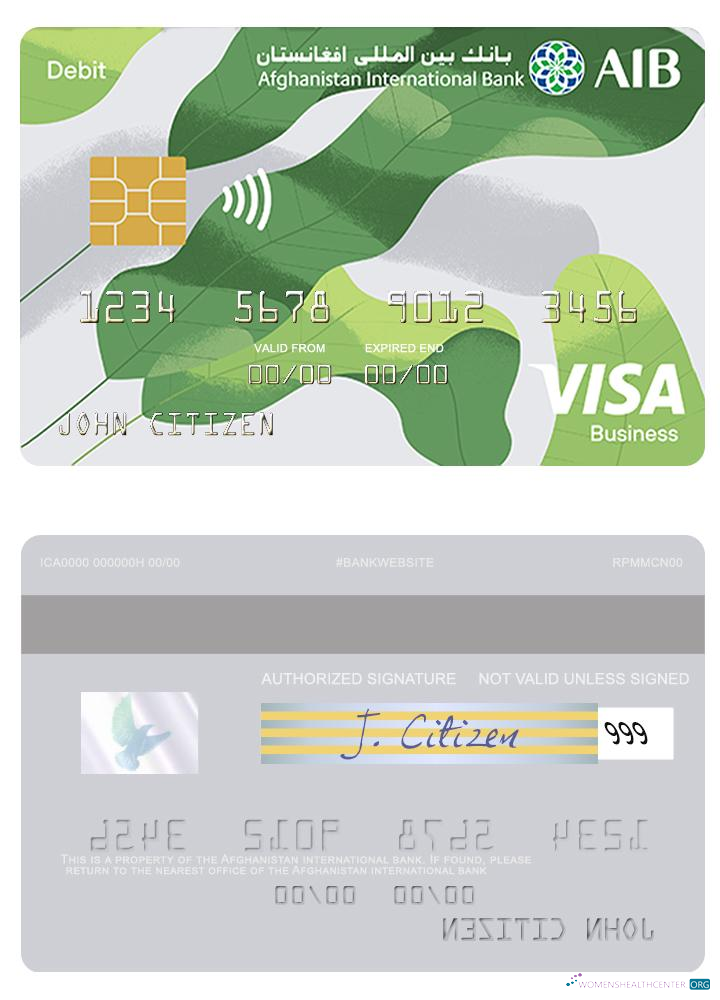 Download Afghanistan international bank visa business debit card Photoshop template